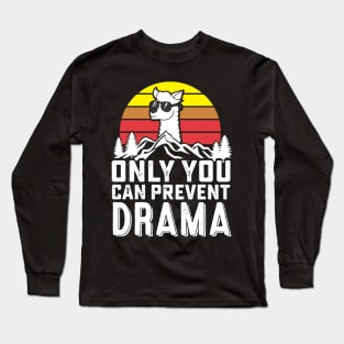 Funny Retro Llama Camping, Only You Can Prevent Drama Gift product Long Sleeve T-Shirt